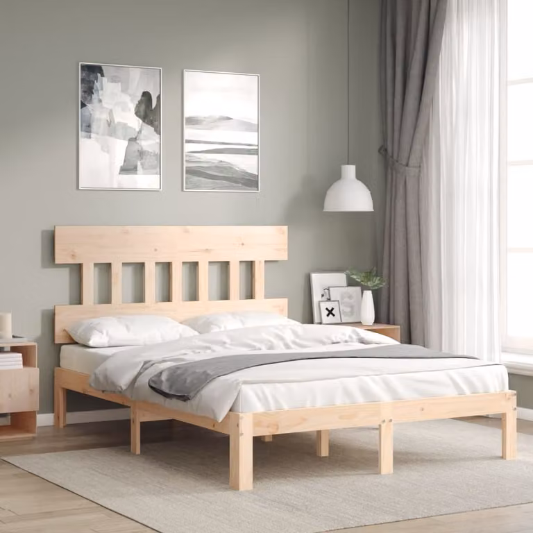 The Living Store Letto in legno massiccio con testiera 140x190 cm