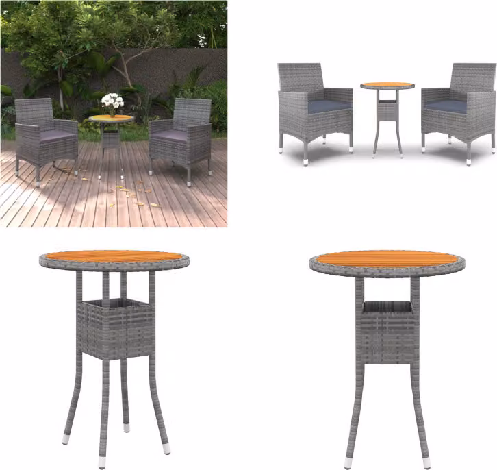 vidaXL Set da pranzo da giardino 3 pezzi in rattan grigio - Set da pranzo da giardino - Set da pranzo da esterno - Set da pranzo da terrazza