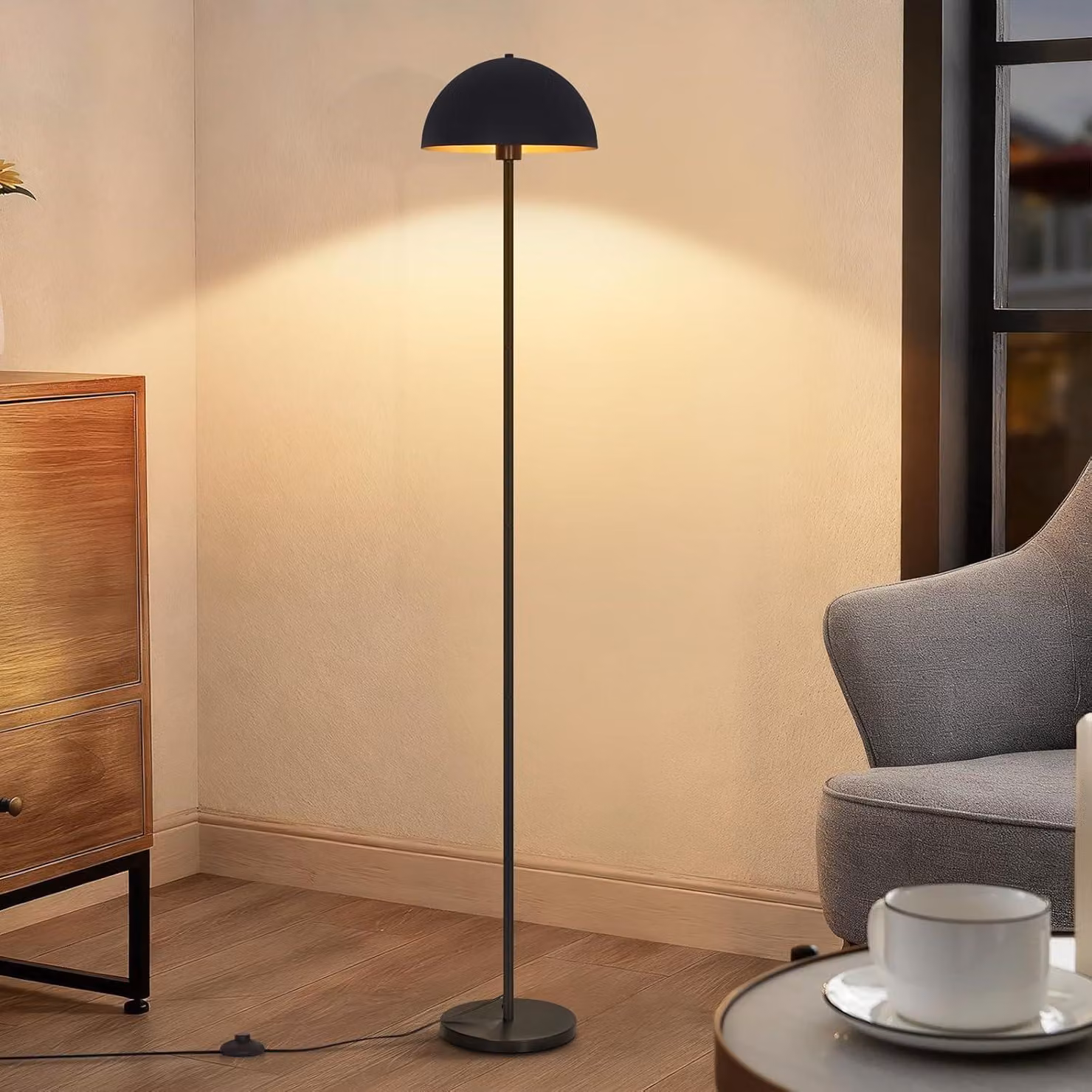 Lampada da terra ZMH 170 cm, lampada da salotto in metallo con paralume ZMH Ø30 cm, attacco E27 max. 40W, IP20, lampada da interno per camera da letto o angolo lettura, colore nero
