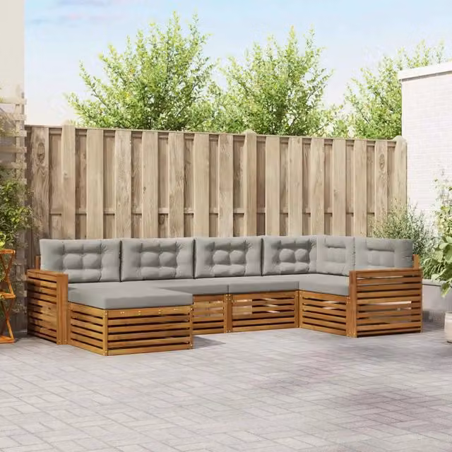 Set di divani da esterno 6 pz Grigio Naturale e Chiaro 3373746