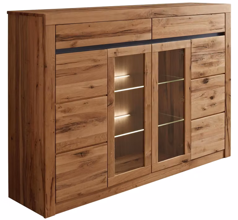 MASSIVMOEBEL24 | Credenza in legno di quercia selvatica / cerro 155x43x115 oliato naturale MONTREUX #153