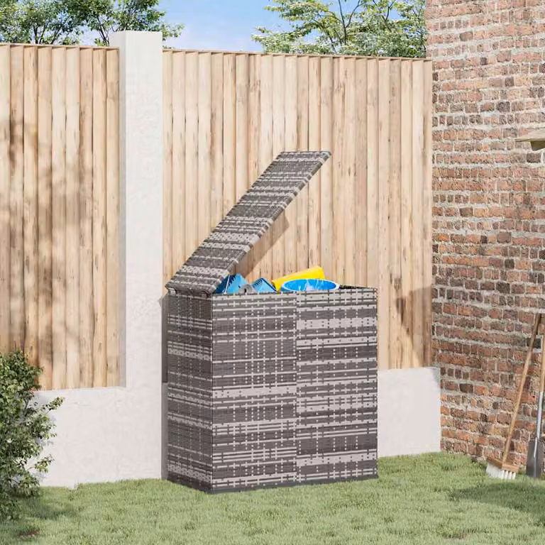 Contenitore da giardino moderno in rattan PE e metallo vidaXL, Grigio, L 100 x P 49 x H 103,5 cm