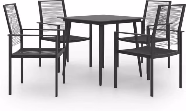 Set da pranzo da giardino Outsunny in stile moderno composto da 5 pezzi con tavolo in vetro e sedie in metallo nero opaco