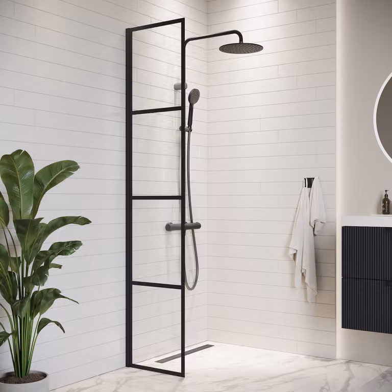 Badplaats Parete Doccia Essos 40 x 200 cm – Nero – Doccia Walk-In 8 mm Vetro di Sicurezza