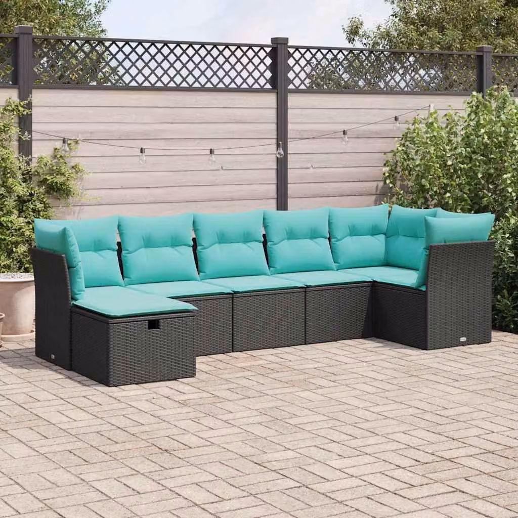 Maison Exclusive - Set da giardino 7 pezzi con cuscini in polyrattan nero