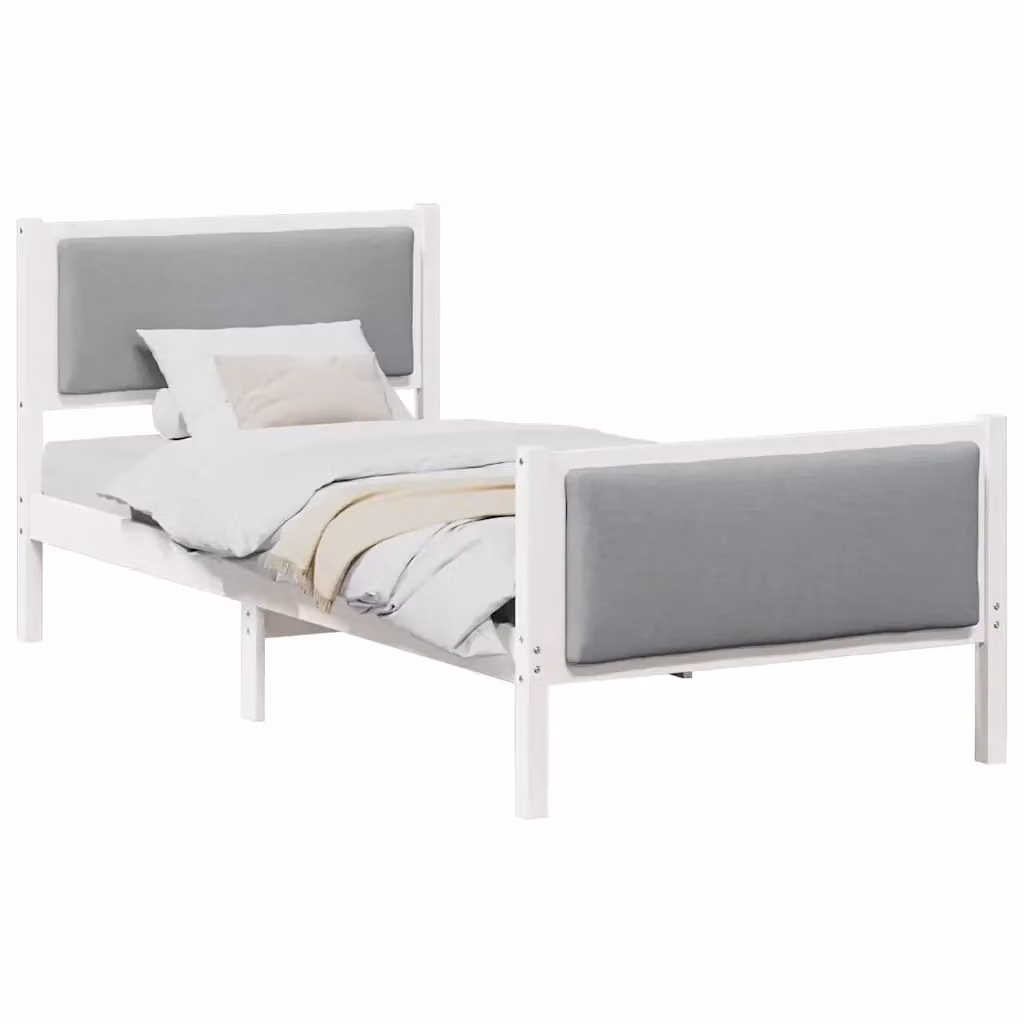Struttura letto moderna in legno di pino e tessuto grigio chiaro L/P: 100 x 200 cm – 2