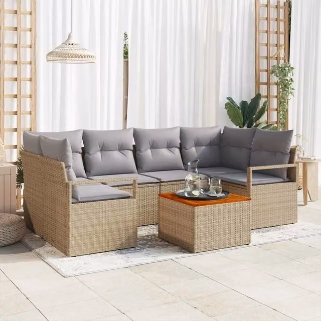 Set Divano da Giardino 7 pz Beige polyrattan 3347658