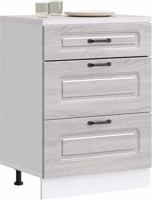 Mobile Base da Cucina Kalmar Design Mania Grigio Sonoma in Legno Multistrato con Ante a Battente e Cassetti Interni L/P/H: 155 x 60 x 81,5 cm