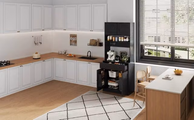 Mobile da Cucina Alto ¨C Minimal ¨C 180cm con LED, Cassetto, Scaffale Spezie, Prese elettriche
