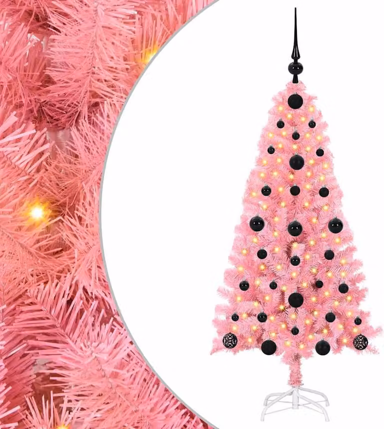 Albero di Natale con 150 LED con supporto Rosa 120 cm PVC