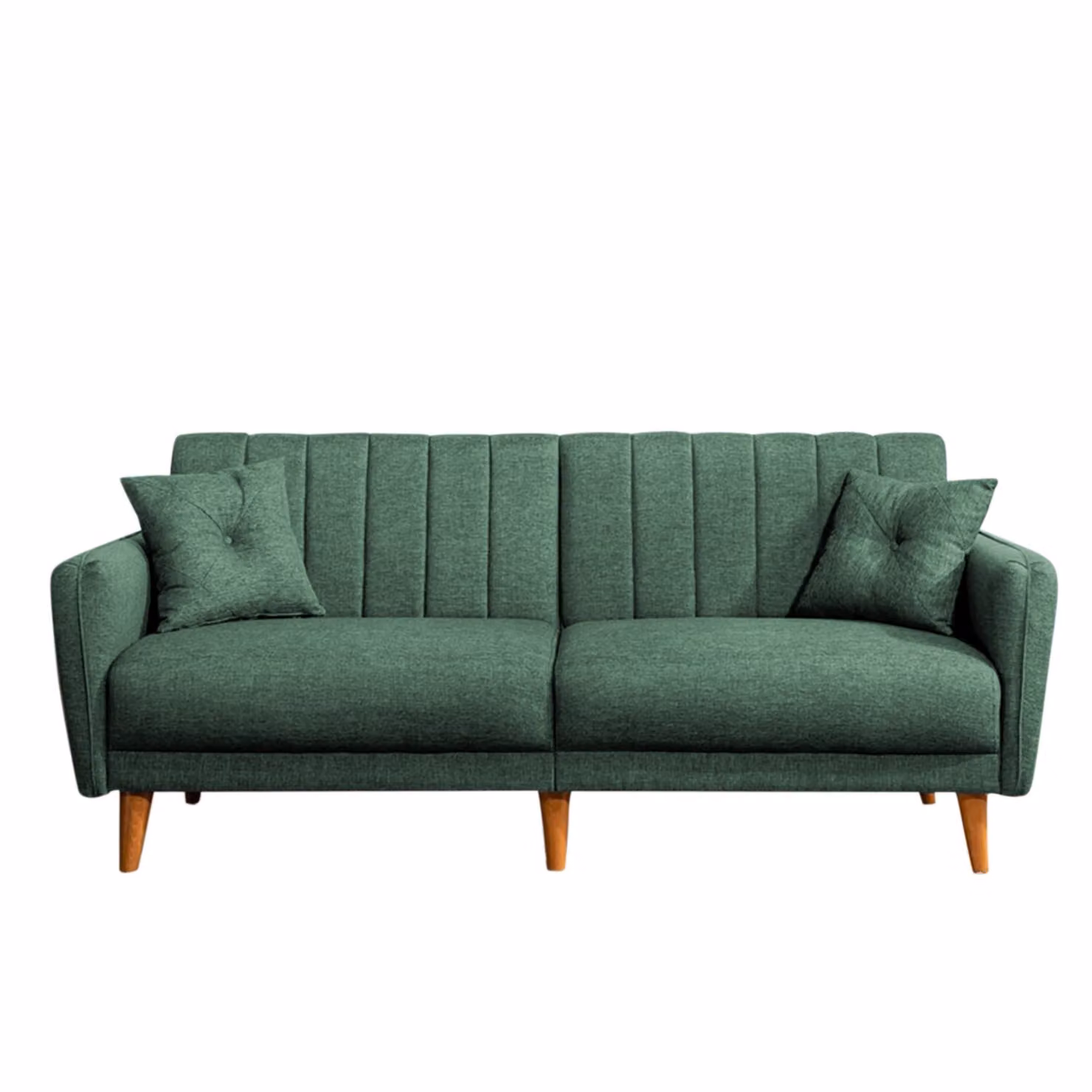 Calicosy - Divano letto 3 posti in lino con 2 cuscini e gambe in legno L210 cm - AQUA