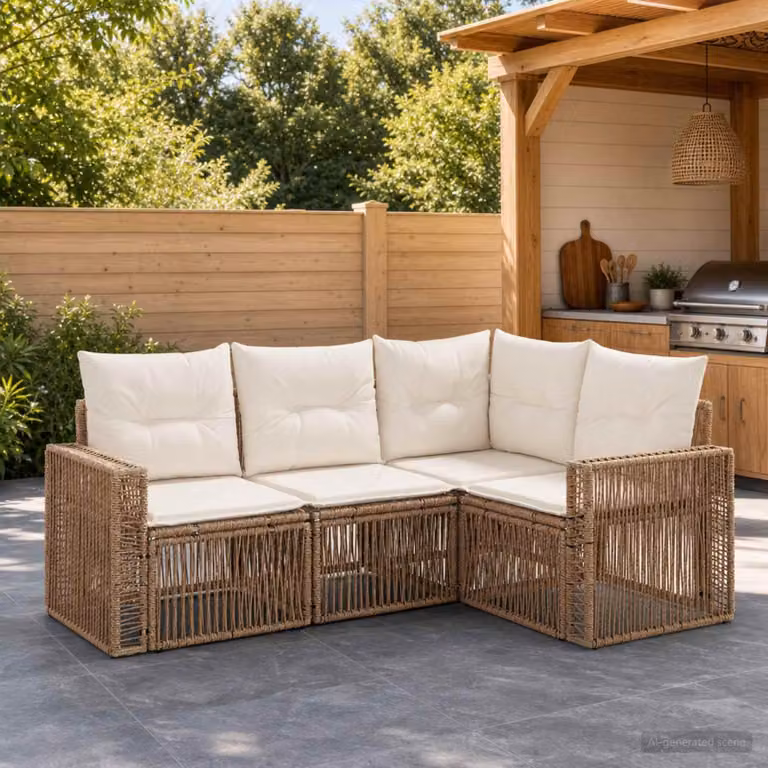 Maison Exclusive - Set di divani da giardino, 4 pezzi, 4 posti, color beige e crema, in rattan sintetico