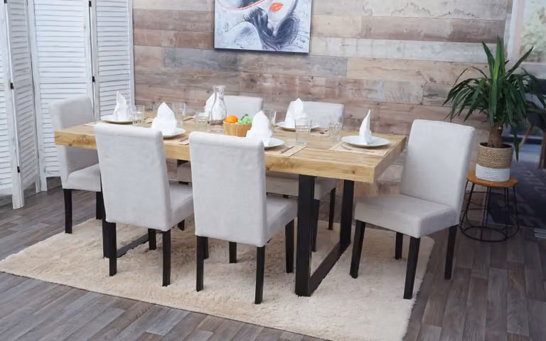 set di 6 sedie per sala da pranzo Sedia da cucina Littau ~ tessuto, crema-beige, gambe scure