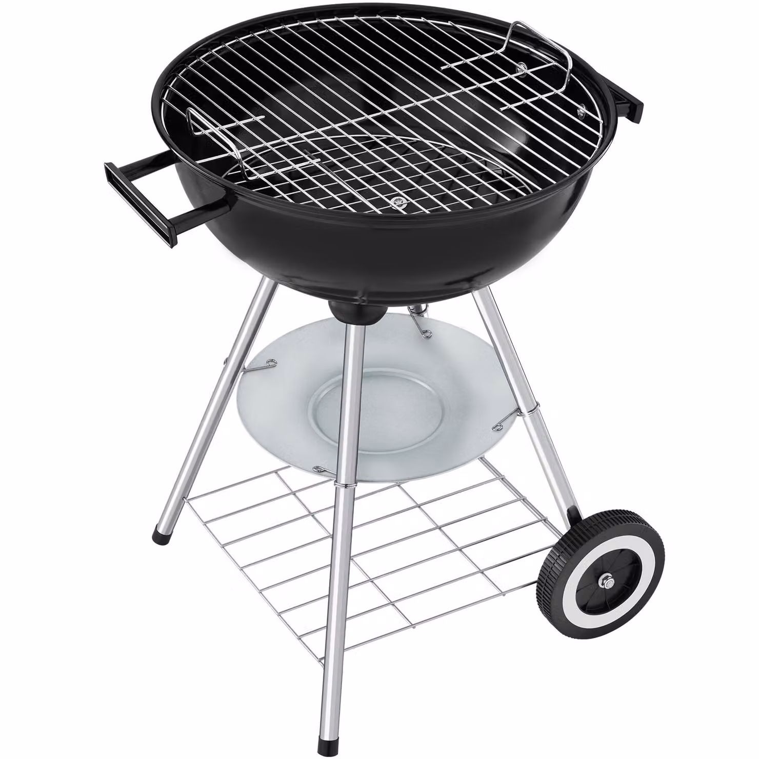 Barbecue a sfera kettle tectake nero e argento con 2 ruote e vaschetta raccogli cenere rimovibile – 1