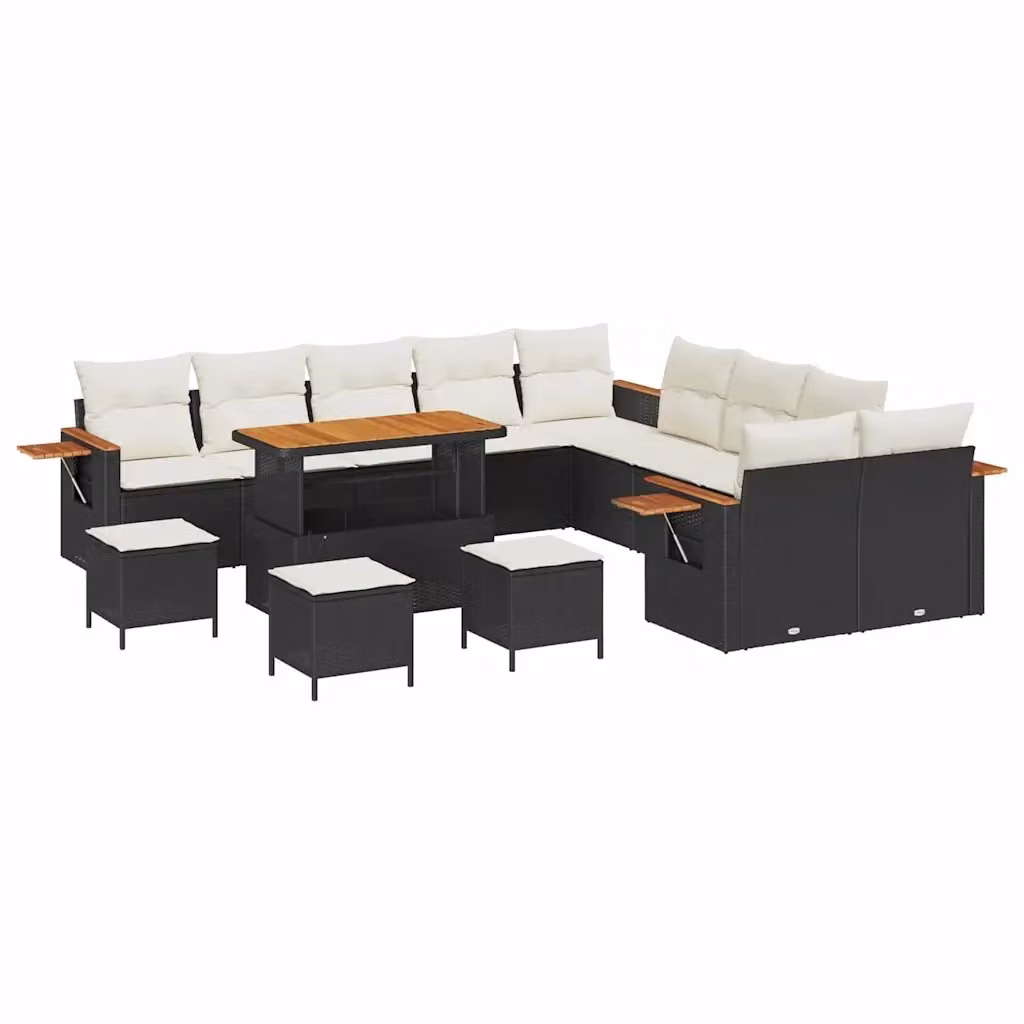 Set Divano da Giardino vidaXL 14 Pezzi a Forma di U con Cuscini Nero e Beige – 2
