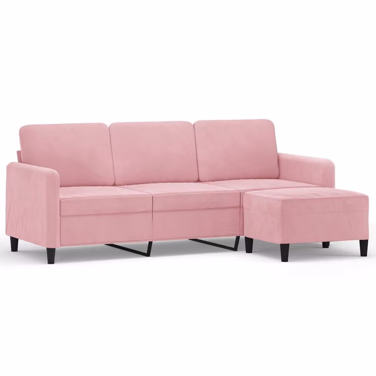 Divano a 3 Posti con Poggiapiedi rosa 180 cm in Velluto