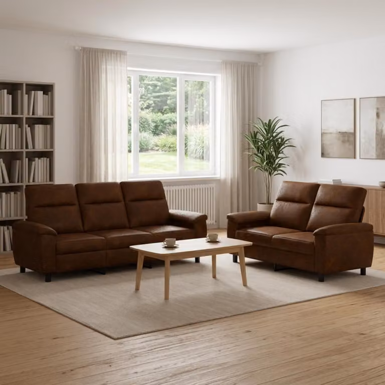 Set di 2 divani moderni vidaXL in pelle sintetica marrone per soggiorno con struttura in metallo e coperture rimovibili