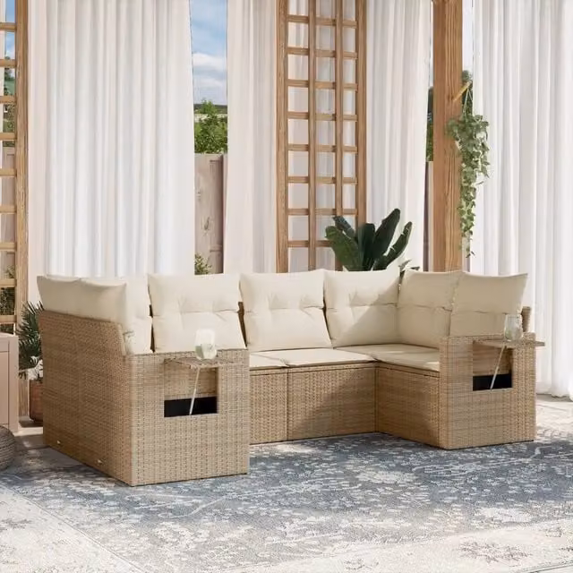 Set Divano da Giardino a L vidaXL in Polyrattan con Cuscini Beige e Struttura in Metallo