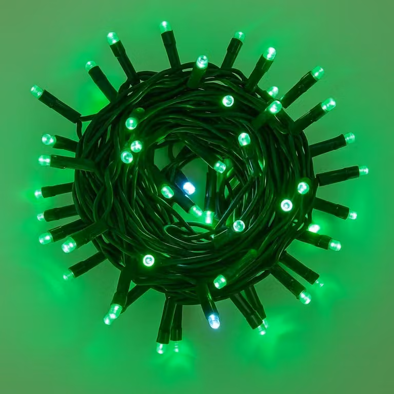 Catena luminosa a LED, 100 luci, 10 metri, verde, grado di protezione IP65, espandibile, effetto lampeggiante