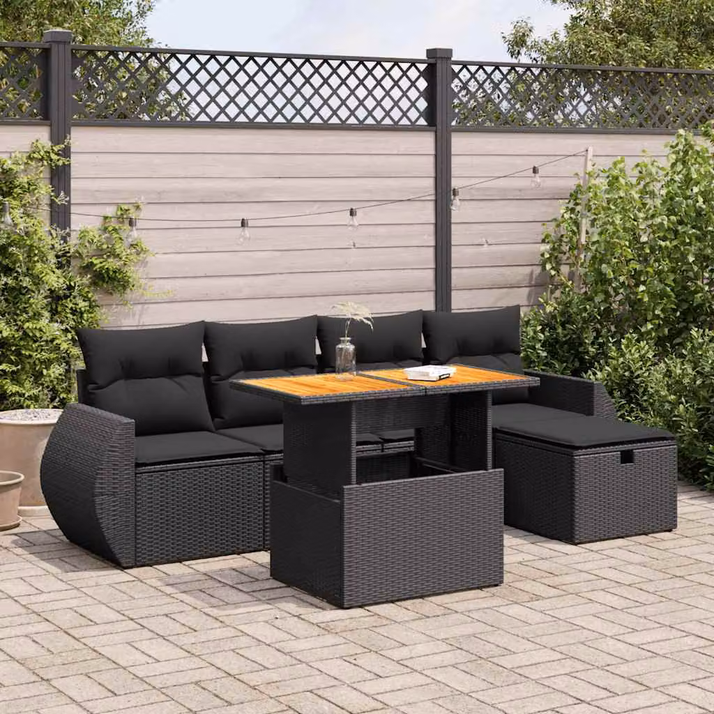 Maison Exclusive - Set da giardino 6 pezzi con cuscini in polyrattan nero