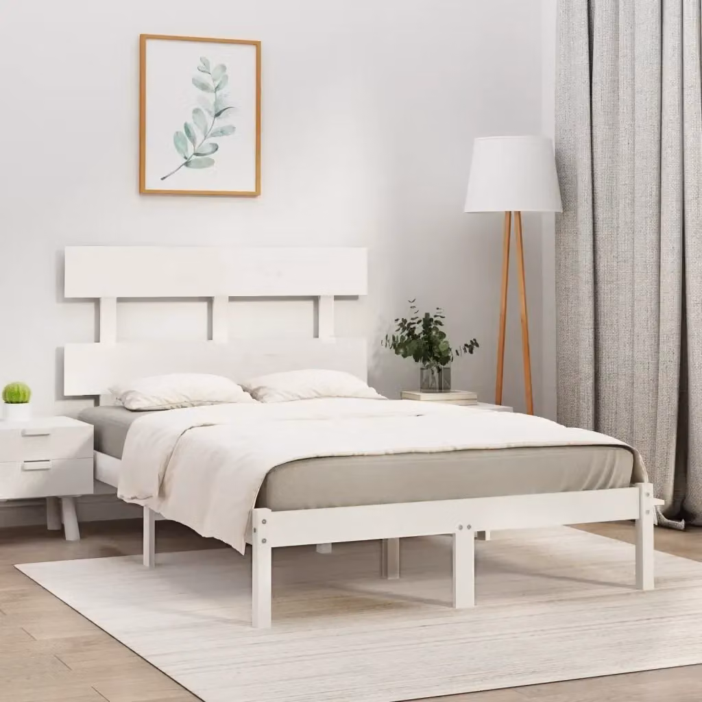 Letto matrimoniale Design In in legno massello di pino laccato bianco, stile rustico, H: 125.5 cm x L: 120 cm x P: 205.5 cm – 2