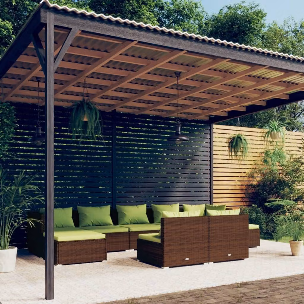 Maison Exclusive - Set da giardino da 9 pezzi con cuscini, in rattan sintetico marrone