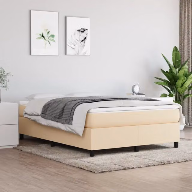 Struttura Letto a Rete a Molle Giroletto Design In in Tessuto Beige L: 140 cm, P: 190 cm – 1