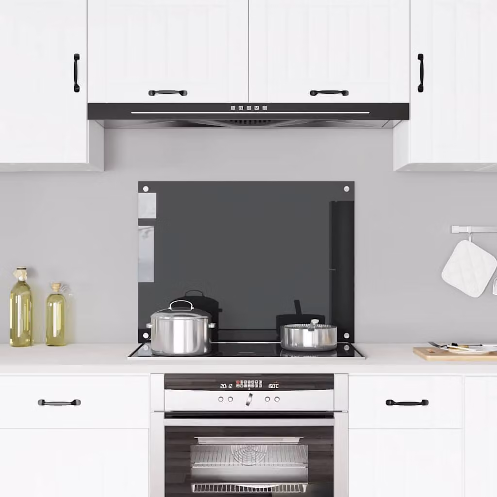 Paraschizzi per cucina vidaXL in vetro temperato nero L: 80 cm, H: 60 cm