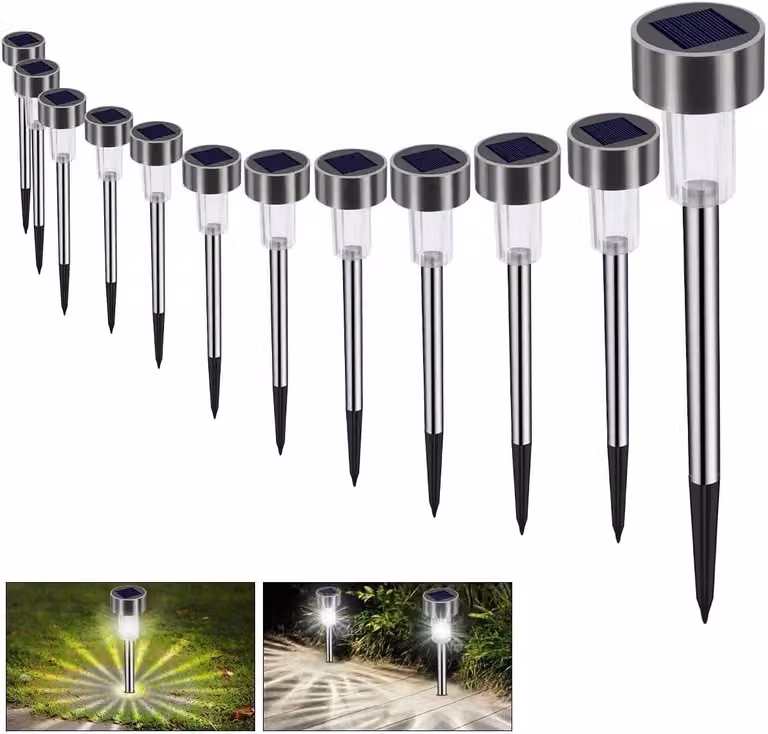 Lampade a LED solari per esterni, 12 pezzi, grado di protezione IP65, acciaio inossidabile, con accensione automatica