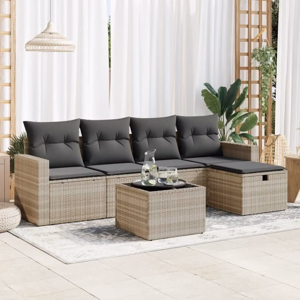 Maison Exclusive - Set Divano da Giardino 6pz con Cuscini Grigio Chiaro Polyrattan