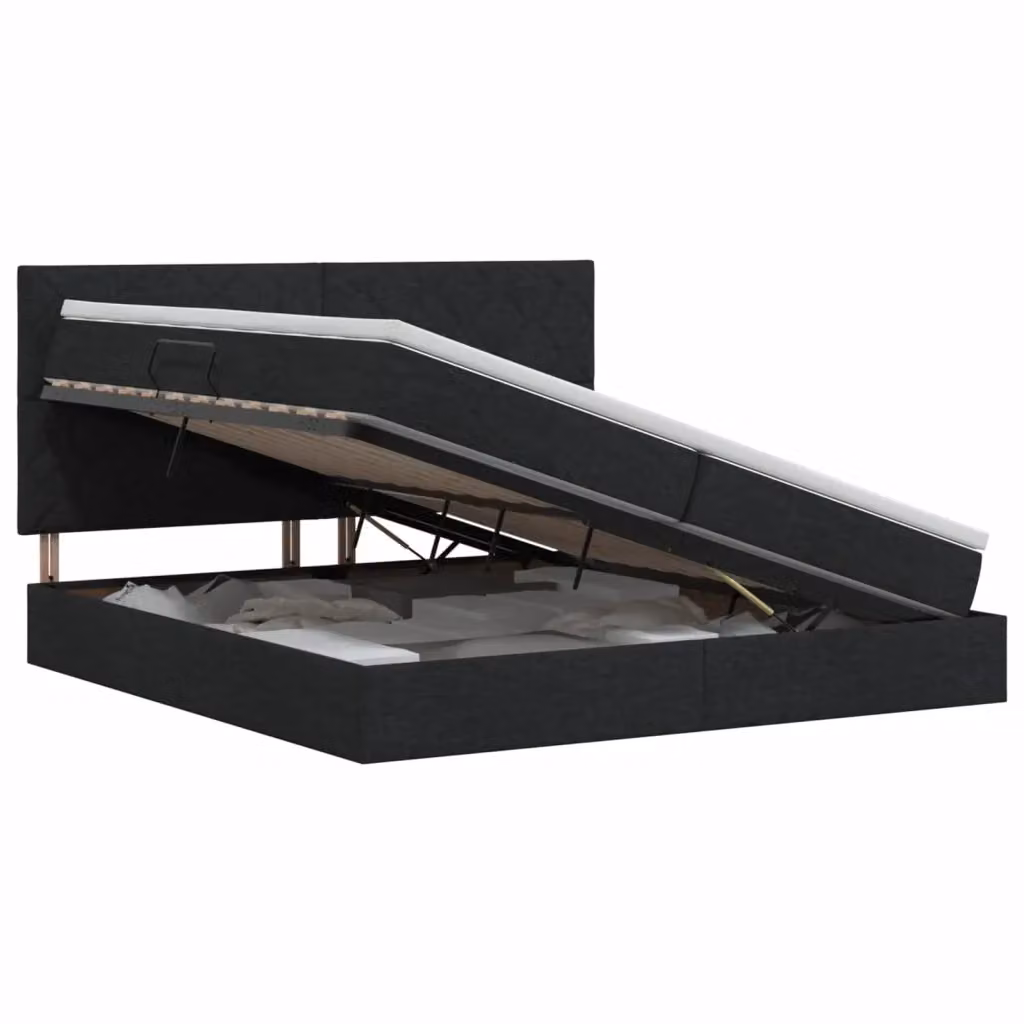 Letto con contenitore e materasso vidaXL in tessuto nero L/P: 200 x 200 cm, H: 140 cm – 2