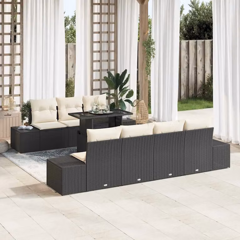vidaXL Set Divano da Giardino Moderno a Forma di U con 8 Pezzi, Nero e Beige