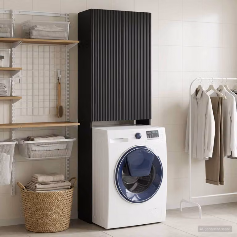 Mobiletto da bagno moderno vidaXL ARNHEM nero L: 66 cm, P: 25,5 cm, H: 190 cm