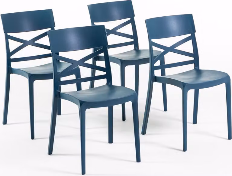 set di 4 sedie impilabili in polipropilene con fibra di vetro per uso esterno e giardino, bar e ristorante, cucina design moderno - MARTINA - Petrol