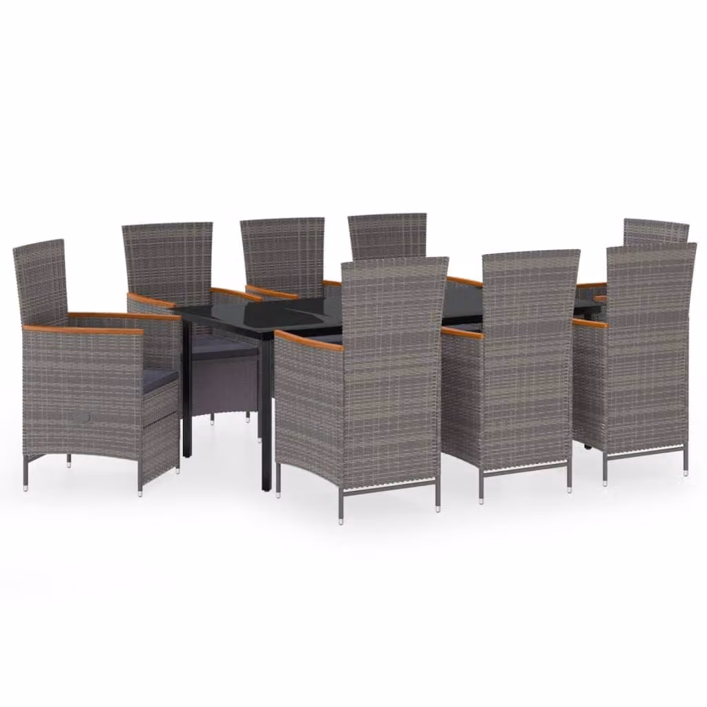 Set da Pranzo da Giardino 9 pz con Cuscini Grigio