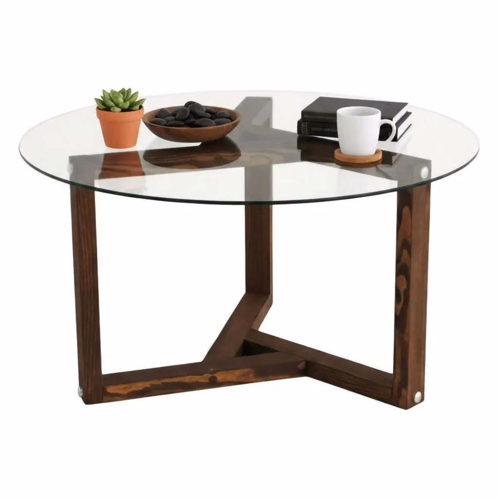 Tavolino da salotto DMORA Luigia rotondo in vetro e legno, colore Grigio Noce, L/P/H: 75 x 75 x 40 cm – 2