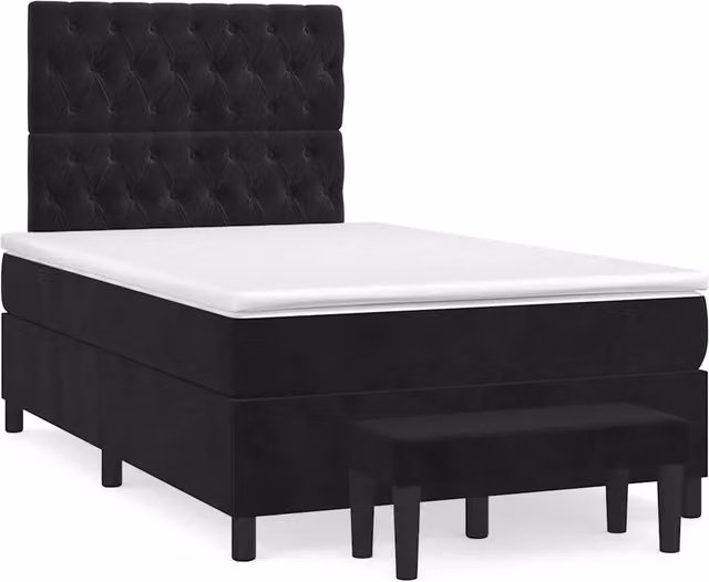 Letto Ibrido vidaXL con Giroletto a Molle e Materasso in Velluto Nero e Bianco L/P: 120 x 200 cm