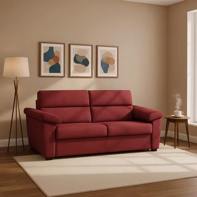 Divano Letto 2 Posti DMORA Rosso con Rivestimento Sfoderabile e Funzione Letto Made in Italy L: 185 cm, P: 95 cm – 1