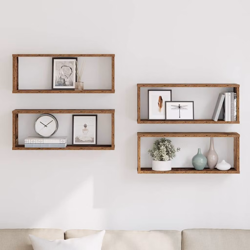 Set di 4 mensole a cubo vidaXL da muro in legno color marrone antico, L 60 cm x P 23 cm x H 15 cm