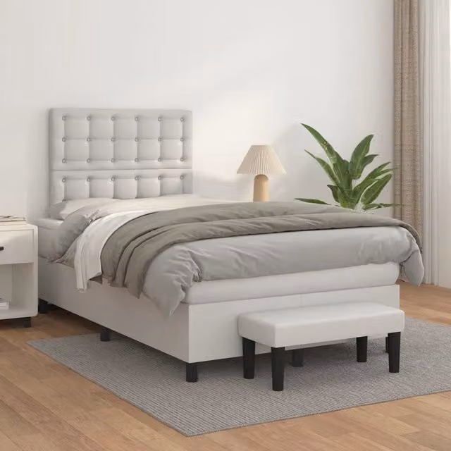 Letto a molle con materasso bianco vidaXL in similpelle L/P/H: 200 x 120 x 76 cm