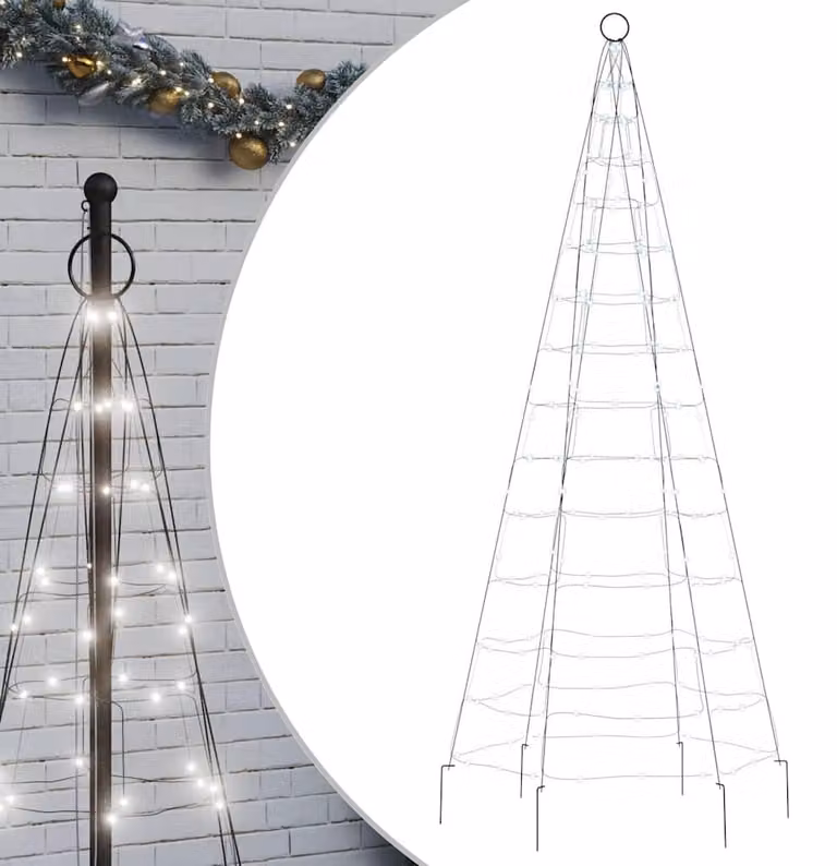 vidaXL Albero di Natale a LED per pennone 200 LED bianco freddo 180 cm
