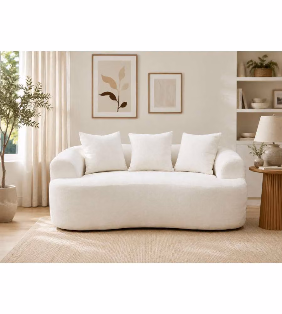 Divano 2 Posti Compatto in Tessuto Bianco 166x96x64 cm - Duna Domo Mea