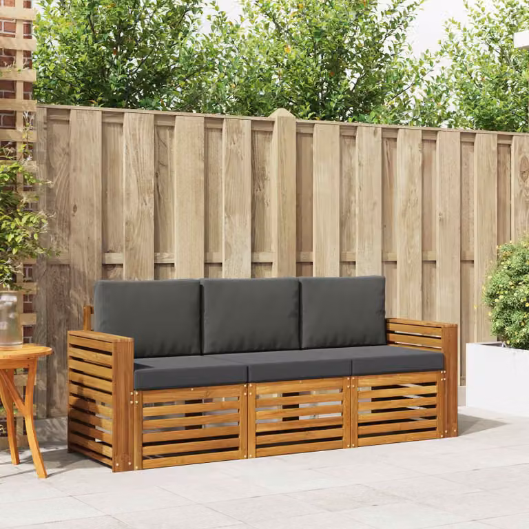 Set di divani da giardino vidaXL in legno di acacia massello con cuscini, beige e antracite
