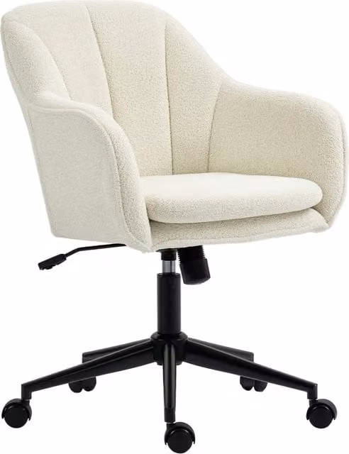 Sedia da ufficio girevole WISHDOR in velluto beige con schienale curvo e altezza regolabile