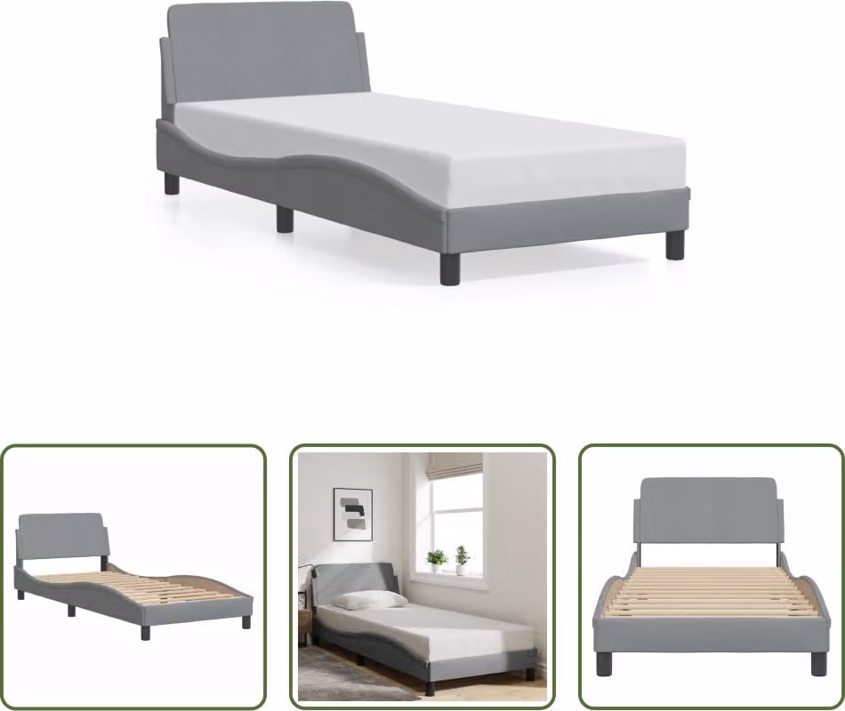 The Living Store Struttura letto con testiera in tessuto grigio chiaro 90x200 cm