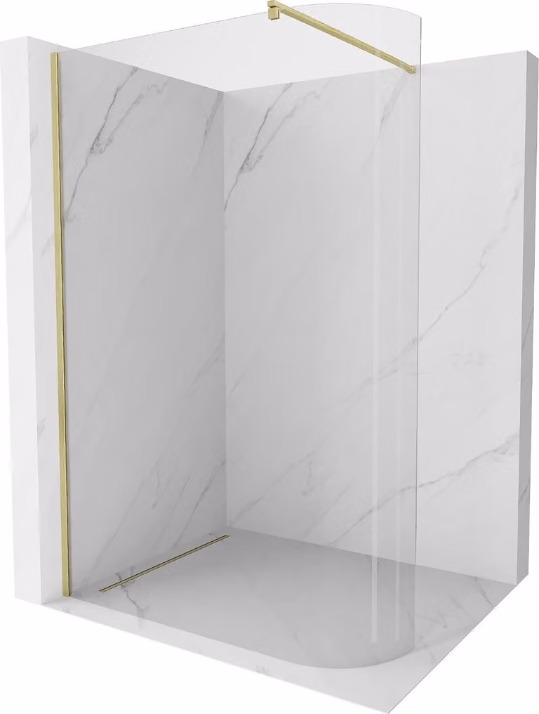 Mexen Kioto-R parete doccia arrotondata Walk-in 100 x 200 cm, trasparente 8 mm, oro spazzolato - 800-100-101-55-06
