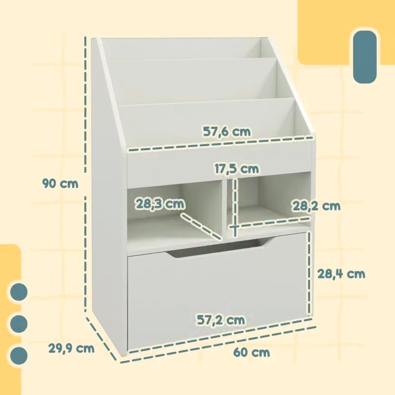 Libreria per bambini WISHDOR con cassetto e vani aperti, verde e bianca, L: 60 cm, P: 29,9 cm, H: 90 cm