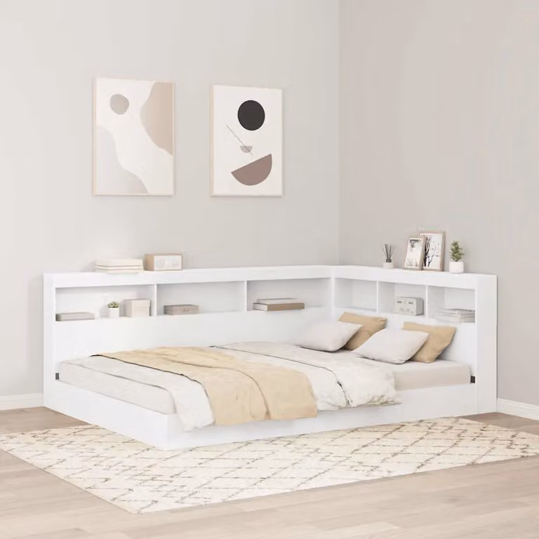 Letto con libreria vidaXL in legno ingegnerizzato bianco lucido L 150 x P 200 cm