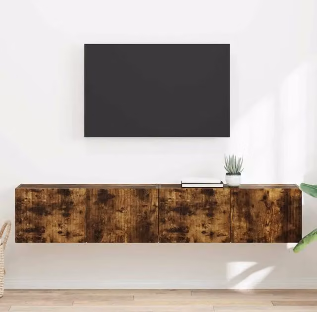 Mobile TV da parete 2 pz Rovere Fumo Legno ingegnerizzato 892220