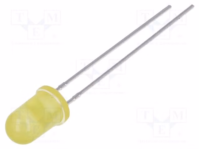 5x LED LL-503YD2E-1B, diodi LED a foro passante, 5mm, 20mA, 120÷210 mcd, 1,6÷2,4V, giallo, angolo di emissione 60°